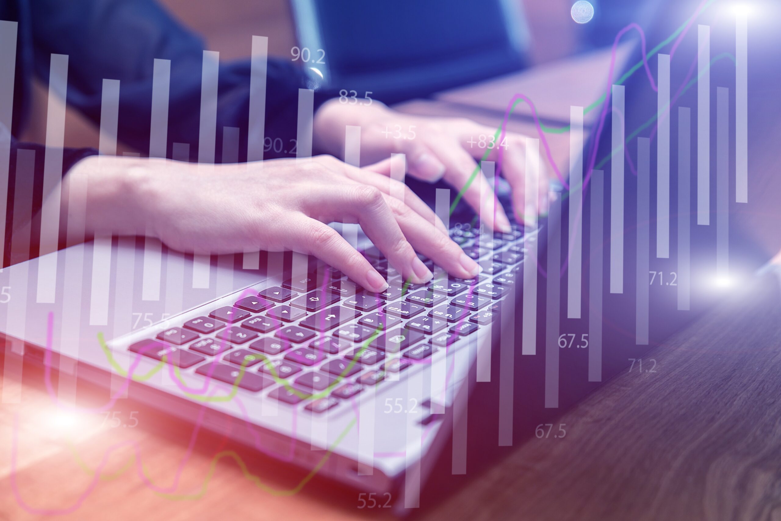 typing laptop graphs overlay